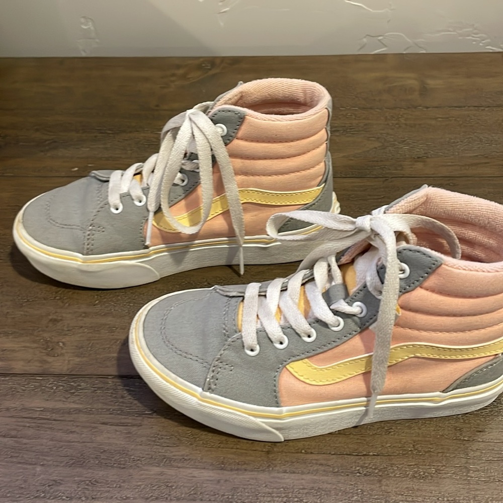 Vans High Top  1 Kids Peach Pink Gray Yellow Summer Sneakers Shoes Girls Boys
